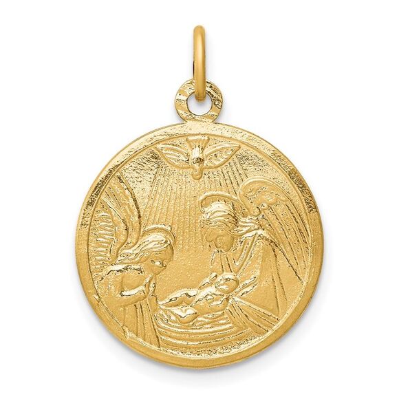 10k Yellow Gold Solid Satin Polished Baptism Disc Pendant